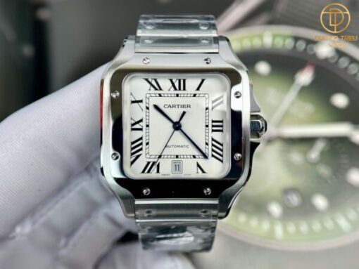Đồng hồ Cartier Santos 39.8mm mặt trắng thép 316L rep 1 1
