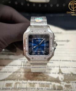 Đồng hồ Cartier Santos Blue viền đính kim cương moisante rep 1 1