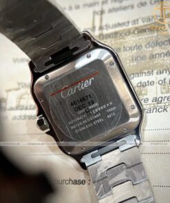 Đồng hồ Cartier Santos Blue viền đính kim cương moisante rep 1 1