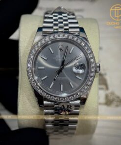 Đồng hồ Rolex Datejust 41mm Gray Dial – Bezel kim cương Moisante rep 1 1